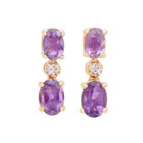 2.22 ctw Amethyst & Diamonds 18K Gold Plated Designer Earrings