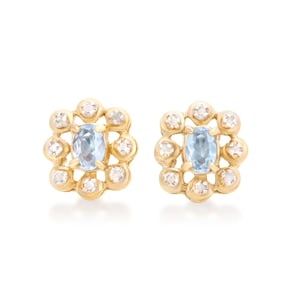 18k Yellow Gold Plated Silver Oval Aquamarine Earring, 3.71 g