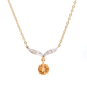 1.04 ctw Citrine & Diamonds 18K Gold Plated Designer Necklace 18 in