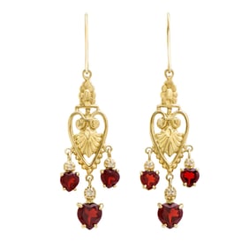 18k Yellow Gold Plated Silver Heart Garnet Earring, 6.52 g