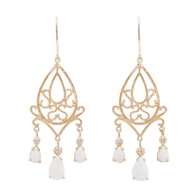 18k Yellow Gold Plated Silver Pear Opal Earring, 5.84 g