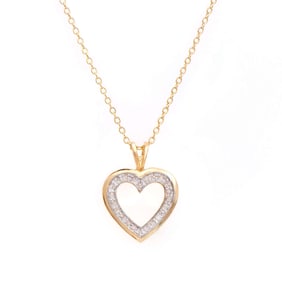 0.21 ctw Diamonds 18K Gold Plated Designer Heart Shape Pendant 18 in