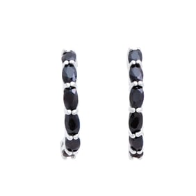 Rodium Plated Silver Oval Sapphire Earring, 3.56 g