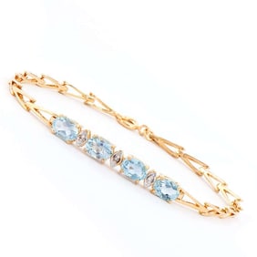 3.63 TW CTS BLUE TOPAZ & DIAMONDS 18K GOLD PLATED DESIGNER BRACELET SIZE 7.6 INCHES