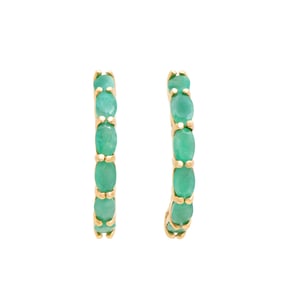 18k Yellow Gold Plated Silver Oval Emerald Earring, 3.46 g