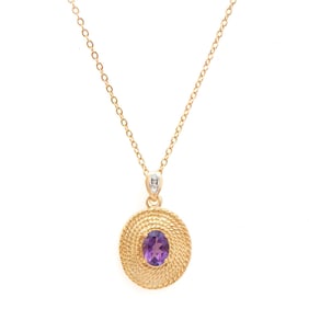 1.05 ctw Amethyst & Diamonds 18K Gold Plated Designer Pendant 18 in