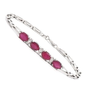4.08 TW CTS RUBY & DAIMONDS RHODIUM PLATED DESIGNER BRACELET SIZE 7.6 INCHES