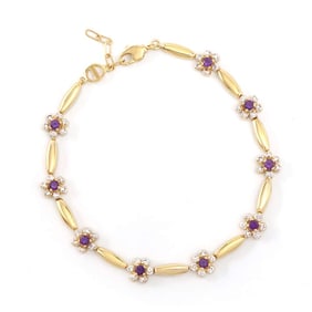 1.01 TW CTS AMETHYST & DIAMONDS 18K GOLD PLATED DESIGNER BRACELET SIZE 8.1 INCHES