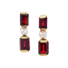 3.52 TW CTS GARNET & DIAMONDS 18K GOLD PLATED DESIGNER EAR-RINGS