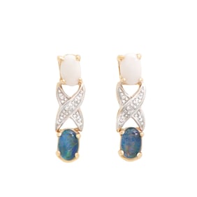18k Yellow Gold Plated Silver Oval Opal Earring, 2.55 g