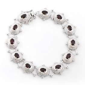 6.05 ctw Garnet Rhodium Plated Designer Antique Style Bracelet 8.1 in