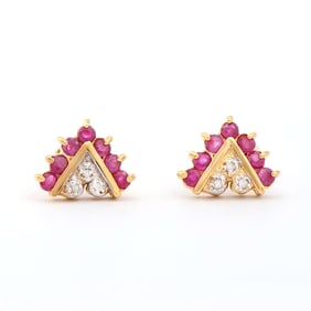0.75 ctw Ruby & Diamonds 18K Gold Plated Designer Earrings