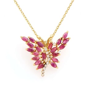 4.14 TW CTS RUBY & DIAMONDS 18K GOLD PLATED DESIGNER NECKLACE SIZE 18 INCHES