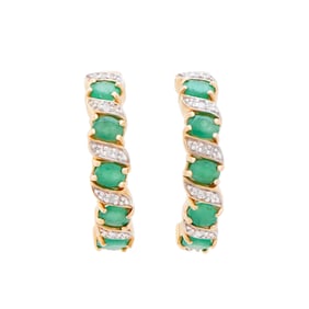 18k Yellow Gold Plated Silver Oval Emerald Earring, 5.66 g