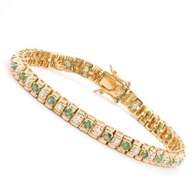 1.82 TW CTS EMERALDS & DIAMONDS 18K GOLD PLATED DESIGNER BRACELET SIZE 7.6 INCHES