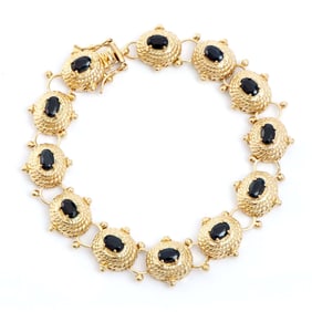 7.45 ctw Sapphire 18K Gold Plated Designer Antique Style Bracelet 8.1 in