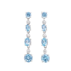 Rodium Plated Silver Round Blue topaz Earring, 6.07 g