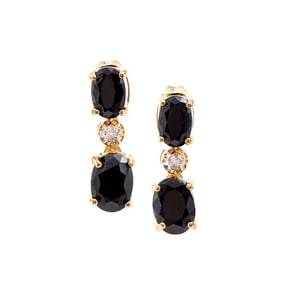 3.31 TW CTS BLACK SAPPHIRE & DIAMONDS 18K GOLD PLATED DESIGNER EAR-RINGS