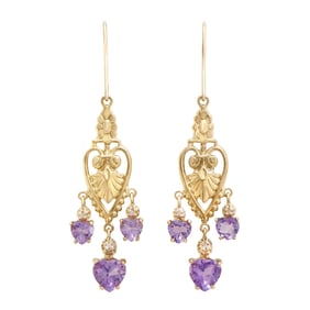 18k Yellow Gold Plated Silver Heart Amethyst Earring, 6.44 g