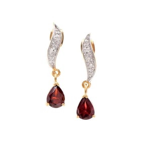 2.47 TW CTS GARNET & DIAMONDS 18K GOLD PLATED DESIGNER EAR-RINGS