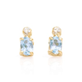 18k Yellow Gold Plated Silver Oval Aquamarine Earring, 1.41 g