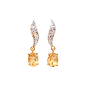 2.06 ctw Citrine & Diamonds 18K Gold Plated Designer Earrings