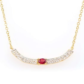 0.35 TW CTS RUBY & DIAMONDS 18K GOLD PLATED DESIGNER NECKLACE SIZE 19 INCHES