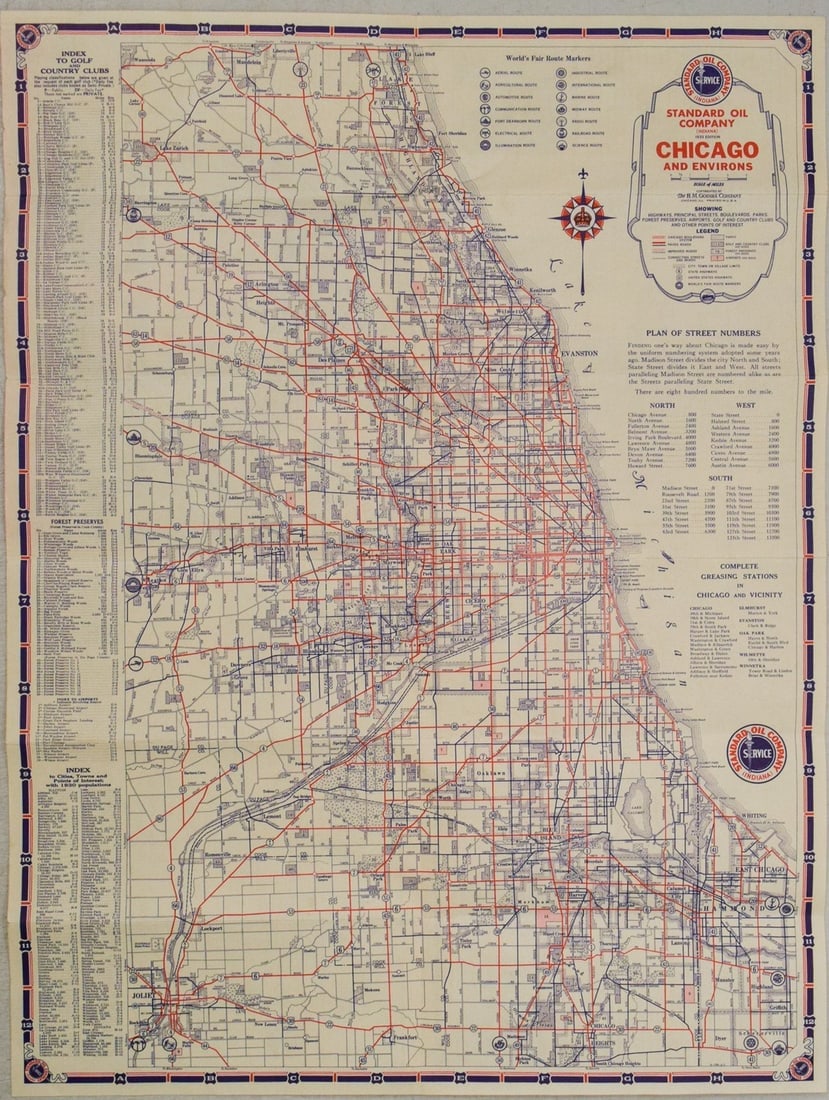 1933 Standard Oil Map of Chicago -- Chicago and Environs (1 of 2)