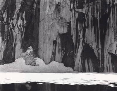 ANSEL ADAMS - Frozen Lake and Cliffs, Sierra Nevada, CA, 1934: Artist: ANSEL ADAMS Print Title: Frozen Lake and Cliffs, Sierra Nevada, CA, 1934 Medium: Double Impression Photolithograph Printed 1970’s in the US Image Size: approx. 9.5 x 12.5” Ansel E