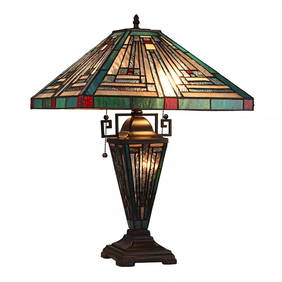 23" 3 lighted Base Stained Glass Mission Table Lamp (1 of 7)