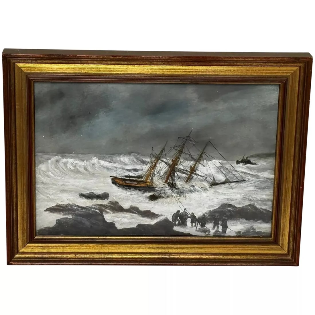 Oil Painting Barque Ship General Wolsely Enroute to St John Sinking Gull Rock: Oil Painting Barque Ship General Wolsely Enroute to St John Sinking Gull Rock 1 Dramatic Traditional Seascape Marine Art Oil Painting Barque Cargo Ship General Wolsely Enroute to St John Floundering S