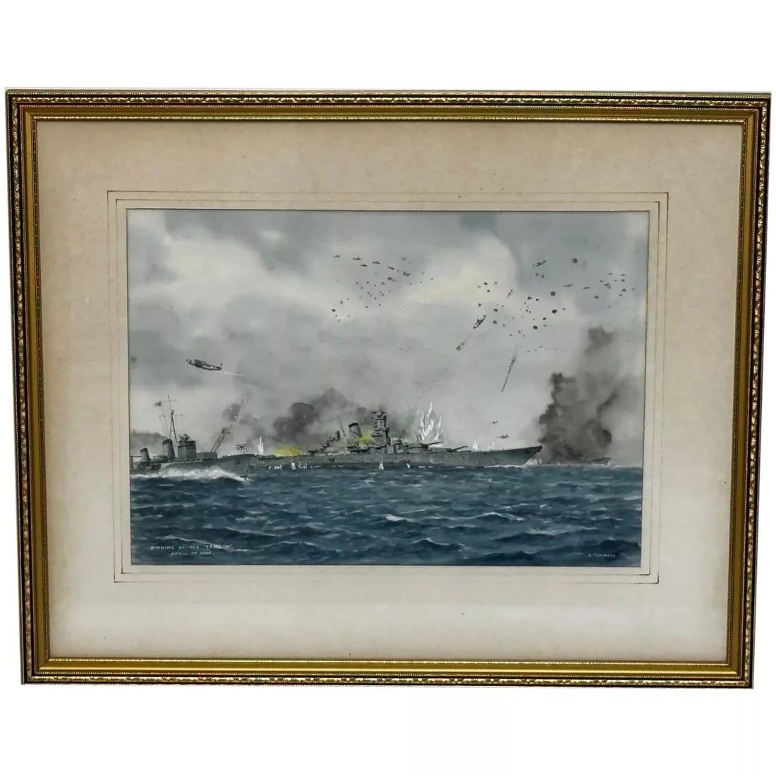 Naval Battle Operation Ten-Go Painting Sinking Of Battleship Yamato April 1945: Naval Battle Operation Ten-Go Painting Sinking Of Battleship Yamato April 1945 1 Fine Historical Dramatic Naval Battle Operation Ten-Go Painting Destruction Sinking of The Yamato April 7th 1945. Impre