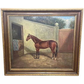 Oil Painting Race Horse 'Spion Kop' Winner Derby Stakes Frederick Albert Clarke (1 of 13)
