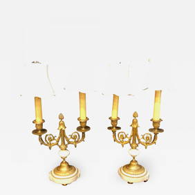 Pair of French Louis XVI Style Dore Bronze and Marble Candelabra or Table Lamps (1 of 10)