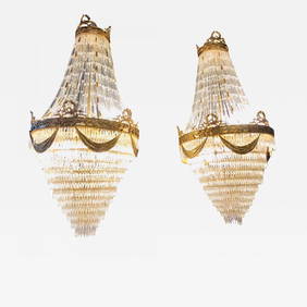 Pair of Palatial Bronze and Crystal Swag Design Louis XVI Style Chandeliers (1 of 12)