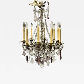 Louis XVI Bronze and Crystal Chandelier, Colored and Clear Crystals, France (1 of 11)