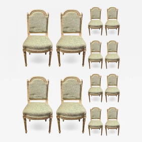 12 Paint Decorated Louis XVI Style Side / Dining Chairs, Finely Carved (1 of 12)