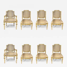 Set of Eight Louis XVI Style Dining Chairs Painted and Parcel-Gilt, Jansen Style (1 of 12)