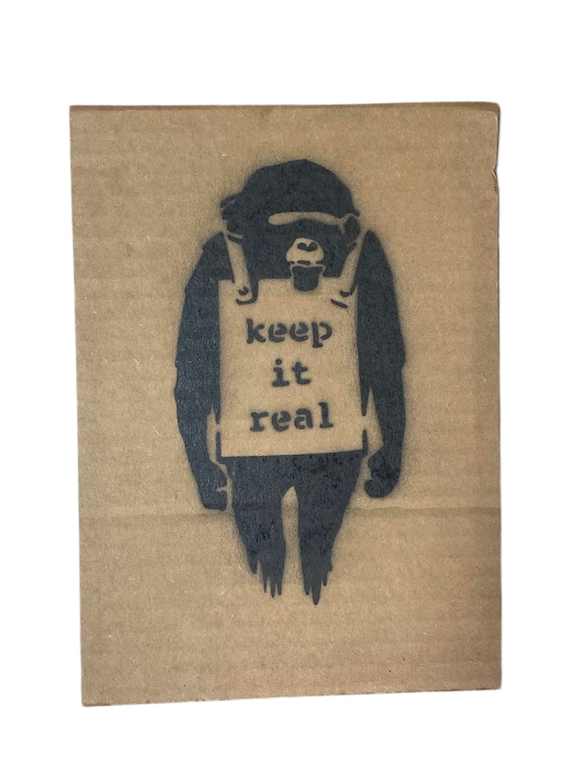 BANKSY 'KEEP IT REAL' MONKEY STENCIL ON CARDBOARD (1 of 3)