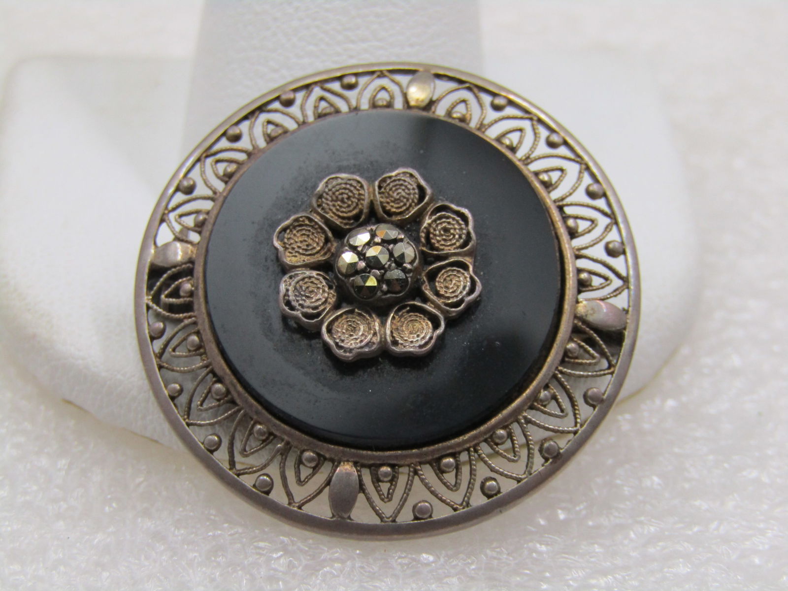 Vintage .800 Silver Marcasite Round Brooch, 1930's-1940's (1 of 3)
