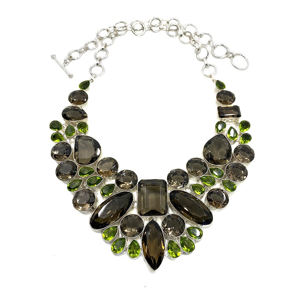 Smoky & Peridot Bib Necklace (1 of 2)