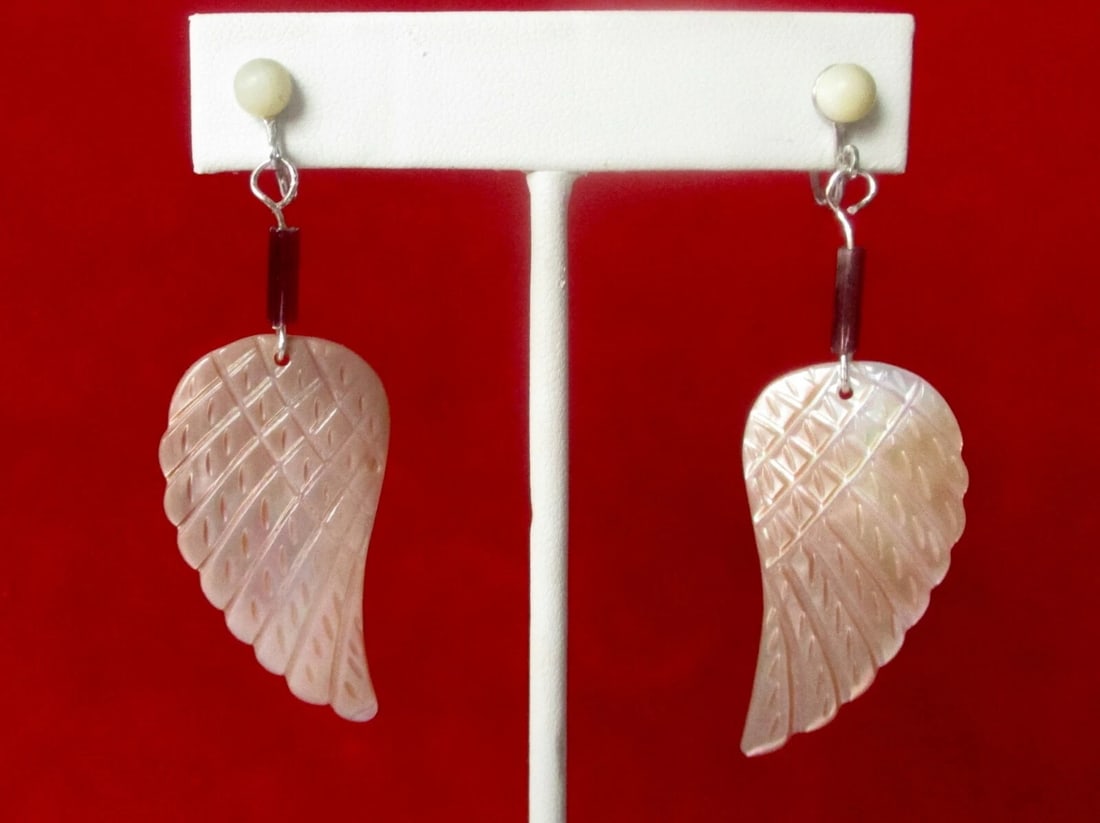 Pair of Antique Mother-of-Pearl Wing Screw Back Earrings (1 of 5)