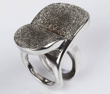Pianegonda Abstract Sterling Silver Cocktail Ring: Title: Pianegonda Abstract Sterling Silver Cocktail Ring Description: Sterling silver statement ring with the diamond cut top. Circa, 1980?s. Diamond cut top measures 7/8? by 1 ??. Marked ?Pianegonda?