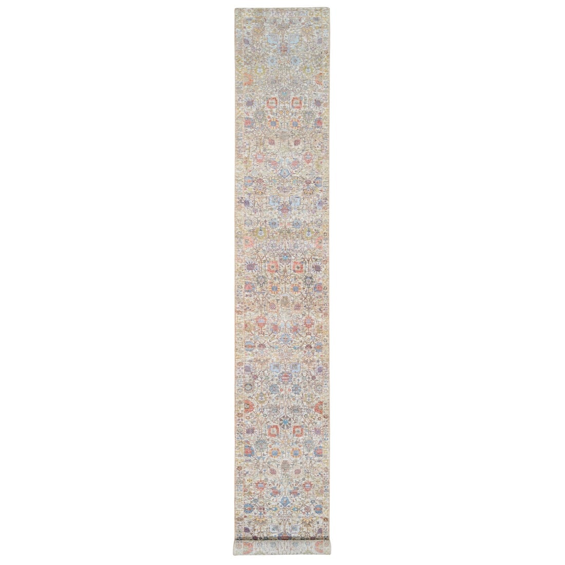 Colorful, Tabriz Vase Design Silk With Wool Hand Knotted XL Runner Rug (1 of 9)
