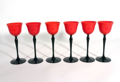 Bohemian Art Deco "Tango" Set of Six Glasses, Loetz or Harrach, 1920s