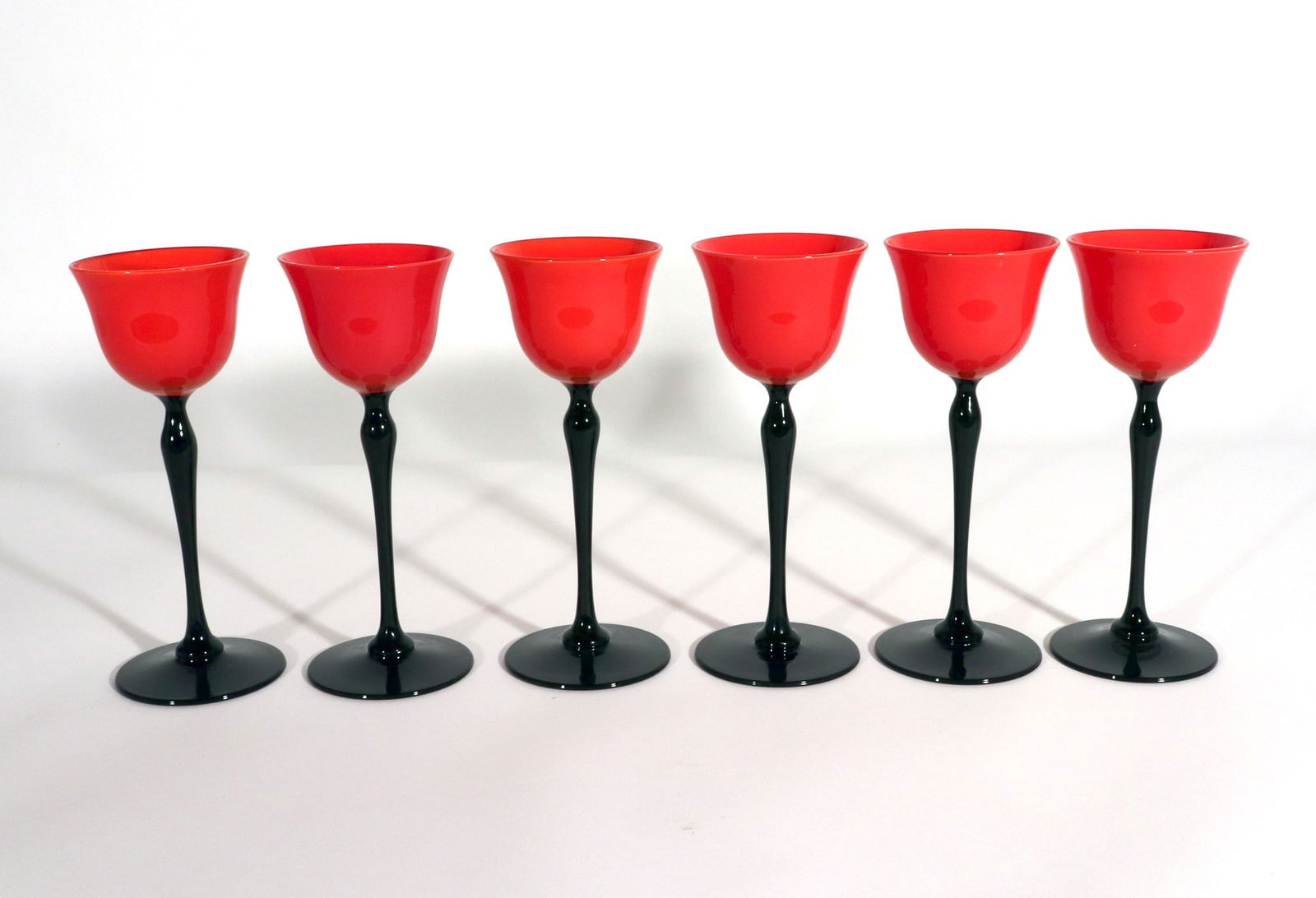 Bohemian Art Deco "Tango" Set of Six Glasses, Loetz or Harrach, 1920s