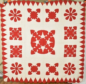 1890's Red & White Hearts Applique Quilt