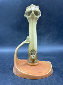 Signed Art Nouveau Ceramic Candlestick , Austria
