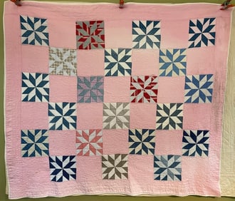 Vintage Snowflake Star Quilt Hand Sewn Patchwork