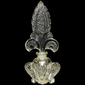 Vintage Irice Perfume Bottle with Large Feathered Stopper 7 ½”